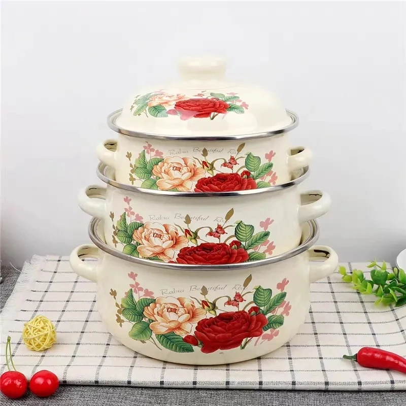 Enamel Pot with Lid Saucepan Milk Soup Noodle Cooking Small Pots for Kitchen Cookware BigCooking | Дом и сад