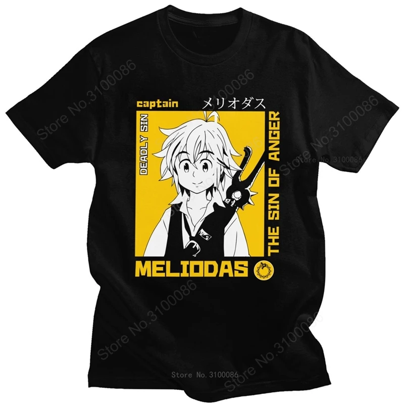 

Японская манга семь смертных грехов Мужская хлопковая футболка с графическим рисунком с короткими рукавами аниме Nanatsu No Taizai Meliodas футболки п...