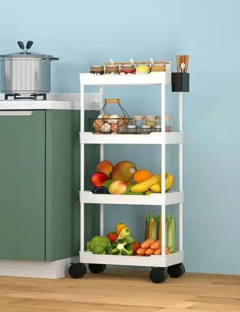 New Kitchen Shelf Floor Multi-layer Trolley Storage Rack Seasoning Vegetable