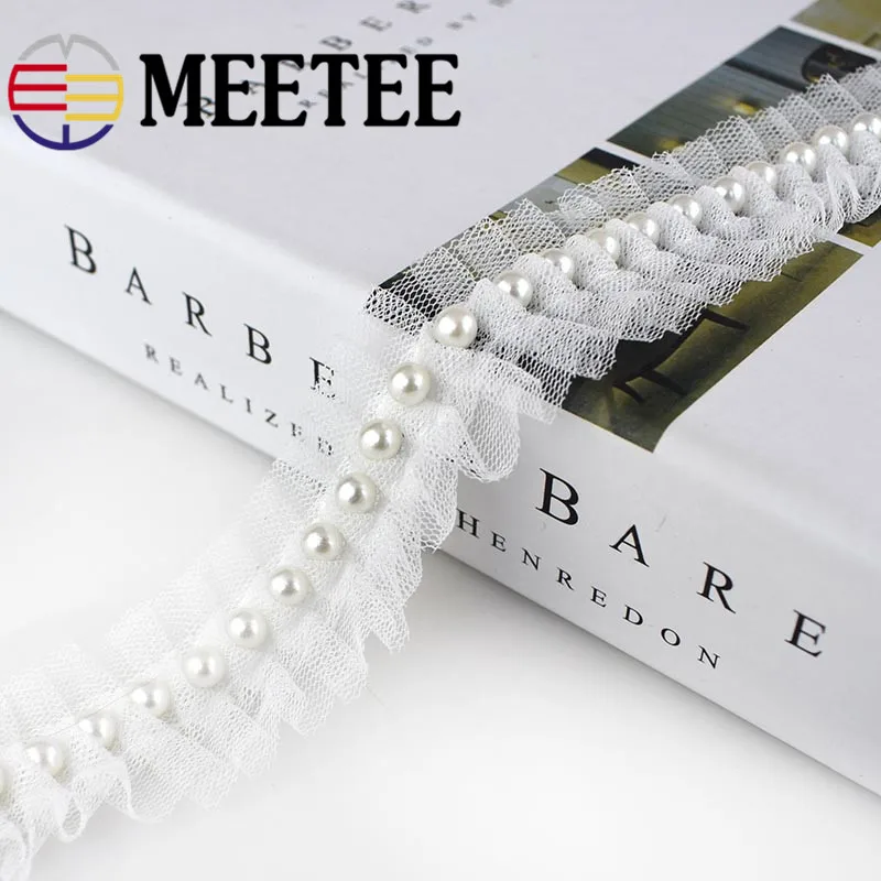 Meetee белые жемчужные кружева сетчатая пряжа складки кружевная отделка лента