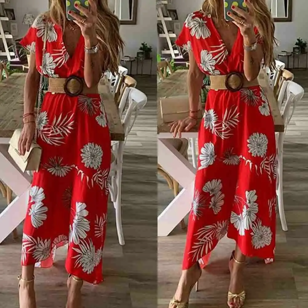 

Women Bohemian Style Floral Pattern Long Maxi Dresses Lady V-neck Party Holiday Summer Beach Sundress 4 Colors