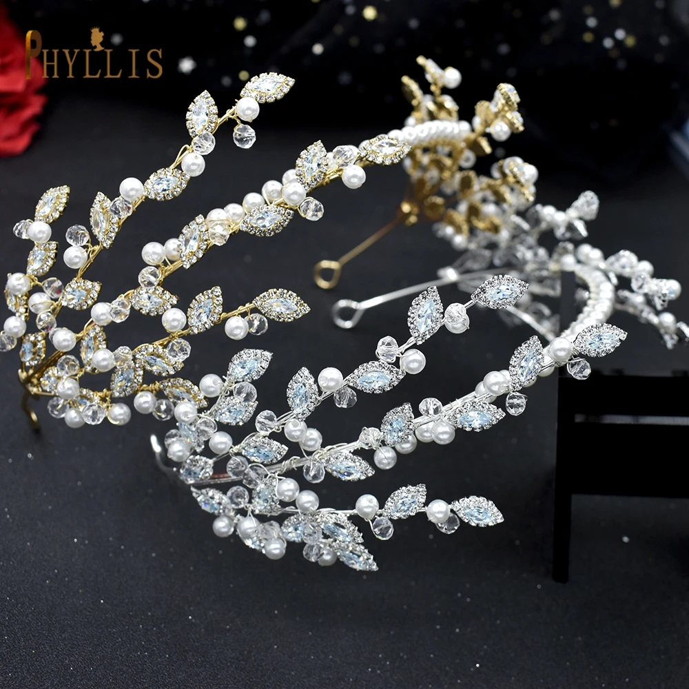 

A115 Zircon Wedding Headdress Luxury Bridal Head Hoop Rhinestone Headwear Women Headbands Hair Accessories Pearl Bride Headpiece
