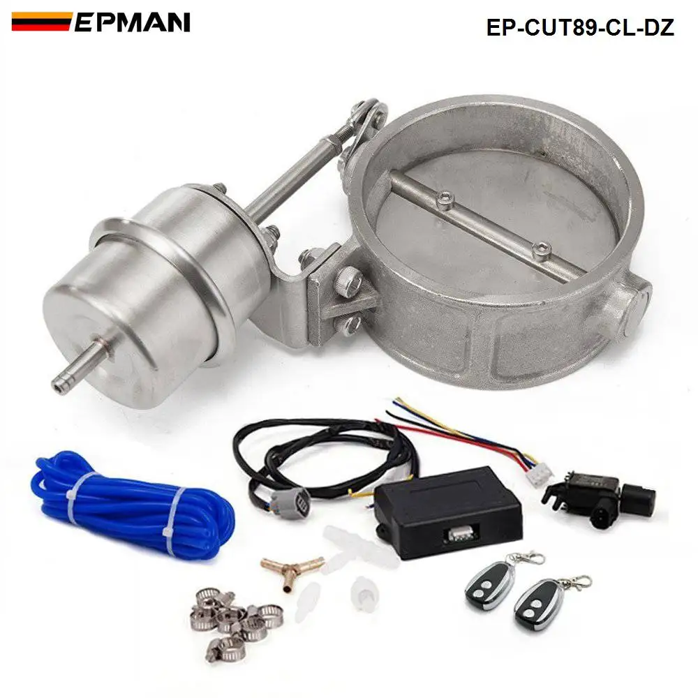 

Exhaust Control Valve Set With Vacuum Actuator CUTOUT 89mm Pipe CLOSE STYLE with Wireless Remote Controller EP-CUT89-CL-DZ