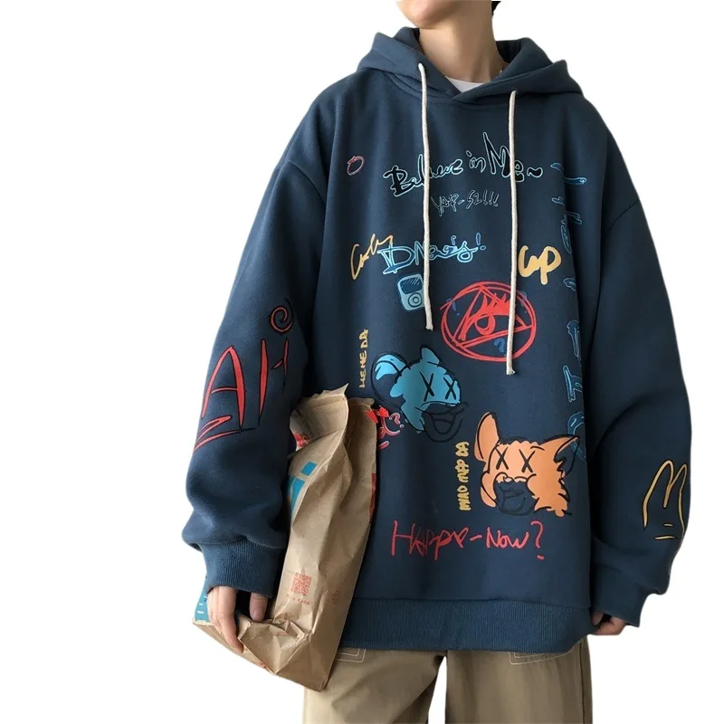 

WHOHOLL Graffiti Hoodies Sweater Men's Hooded Trendy Brand Ins Hip-hop 2020 Autumn Hip-hop Loose Casual All-match Casual Coat