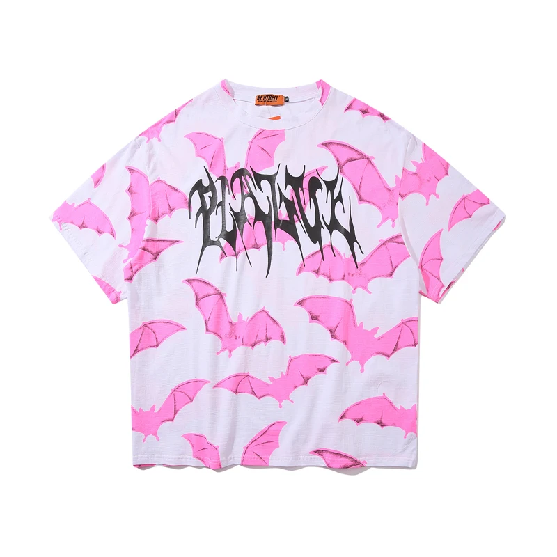 Hip Hop T Shirt Men Funny Full Bat Pattern Print Streetwear Oversize O-neck Pure Cotton 2020 Spring New Harajuku Couple | Мужская одежда