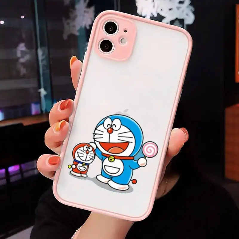 

Cute Cartoon Doraemon Robot cat Phone Case Matte For iPhone 12 Mini 11 Pro XR XS Max 7 8 Plus X Hard PC Back Cover