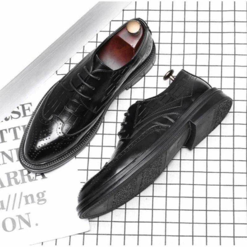 

Men's Handmade Blue PU Stitching Gray Suede Lace-up Dress Oxford Shoes Retro Classic Fashion All-match Business Casual 6KF015