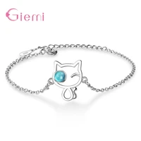 new arrival 925 sterling silver simple classic blue crystal cute cat design chain bracelets for women student bangle gifts