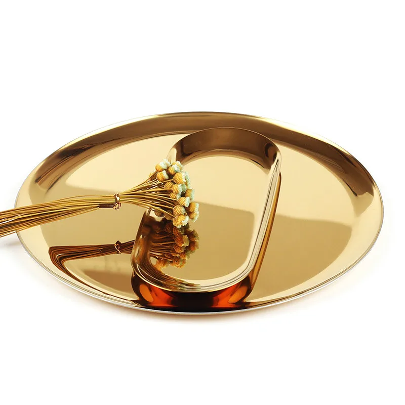 Y112 Scandinavian Style Gold Storage Tray Metal Round Dish Rainbow Colors Fruit Tea Copper Decoration | Дом и сад