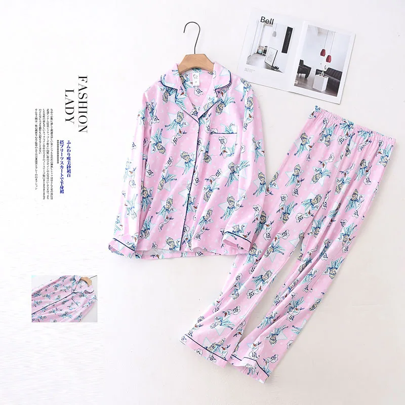 Женские пижамные комплекты из 100% хлопка осенне-зимние теплые пижамы с начесом