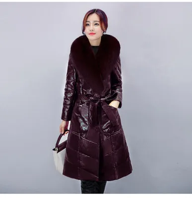 Зимние женские пальто Длинная кожаная куртка женская мода большой меховой