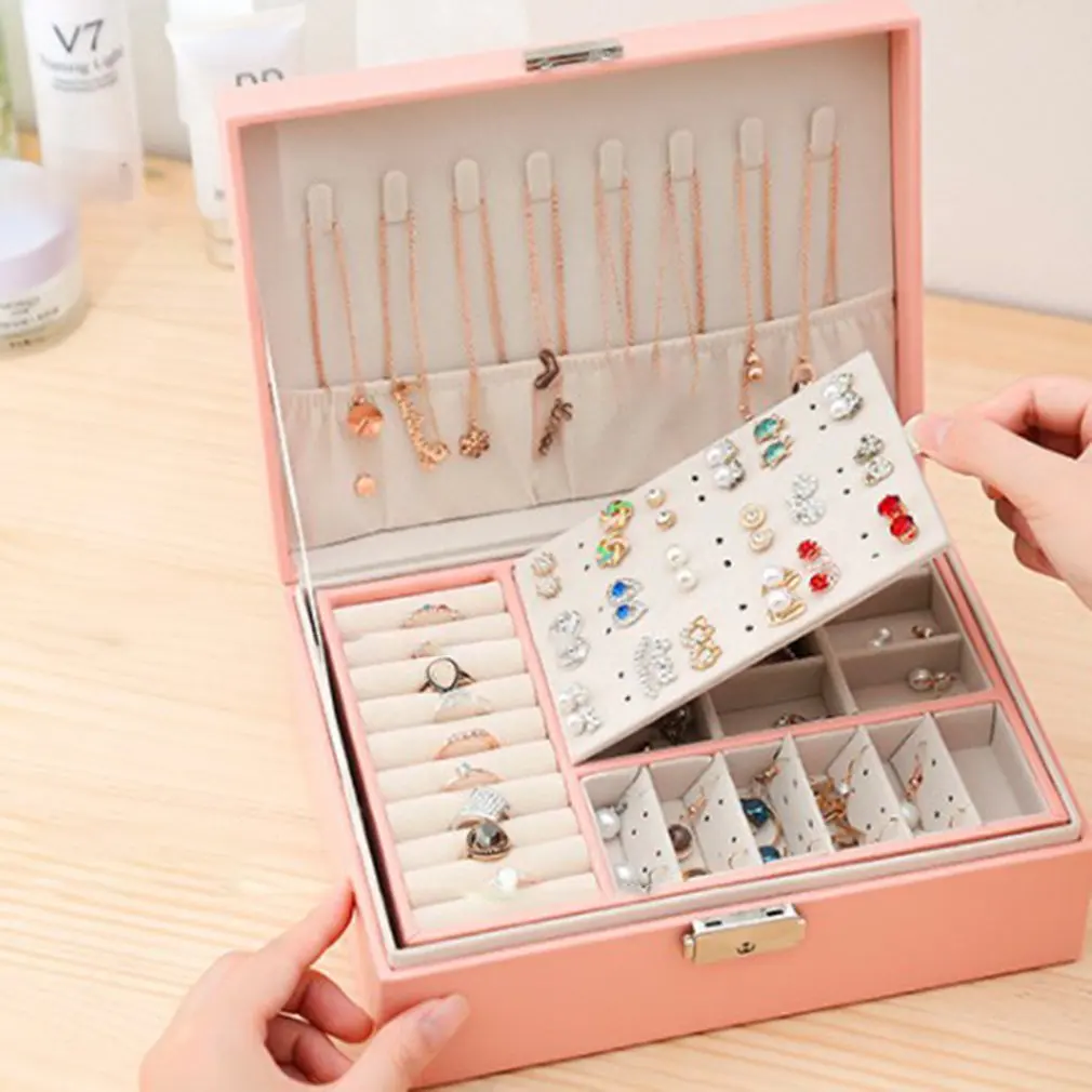 

2020 New Double-Layer Velvet Jewelry Box European Jewelry Storage Box Large Space Jewelry Holder Gift Box