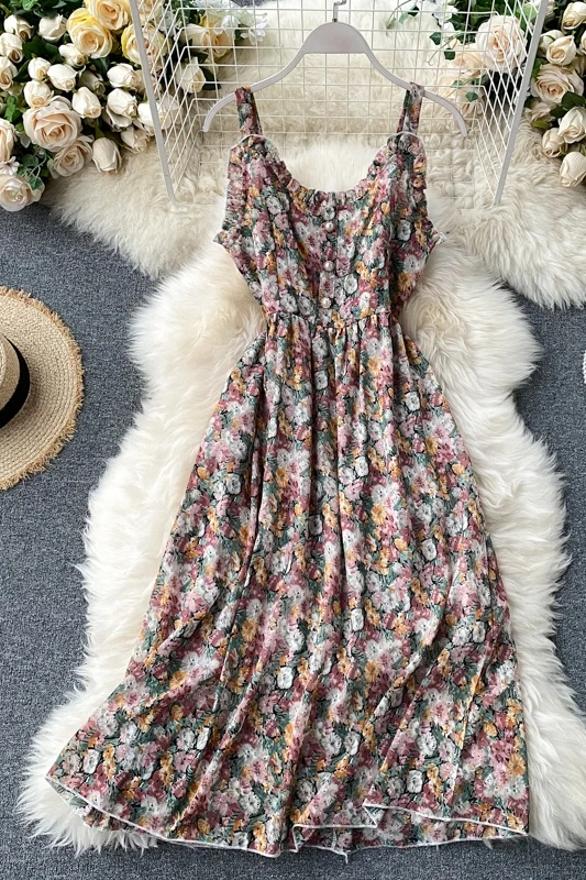 

2020 new fashion women's clothing dresses women dress Print Sleeveless Spaghetti Strap V-Neck