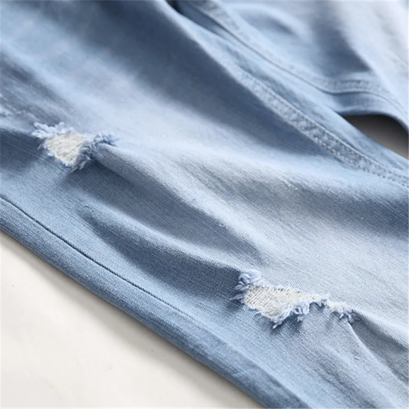 

2021 Autumn Cotton Men's Ripped Pencil Jeans Slim Men Trousers Casual Thin Denim Pants Fashion Classic Cowboys Outwears Pants