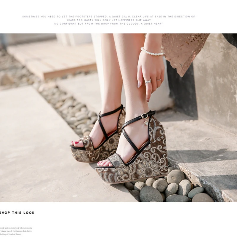 

Women Sandals Heels Women Shoes 2021 Summer New Platform Fashion Embroider Shoes For Lady Outside Shoes Lady Heels Sandals