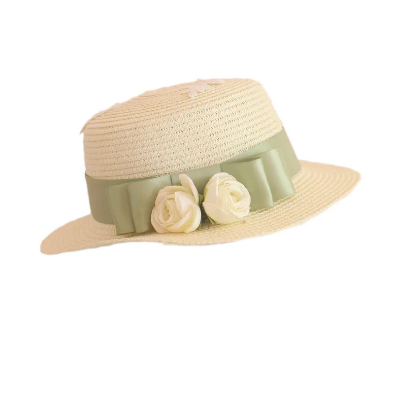 Lolita Flower Elegant Princess Bow Ribbon Summer Straw Hats Women's Beach Sun Hat Japanese Mori Girl Kawaii Hanmade Cap |
