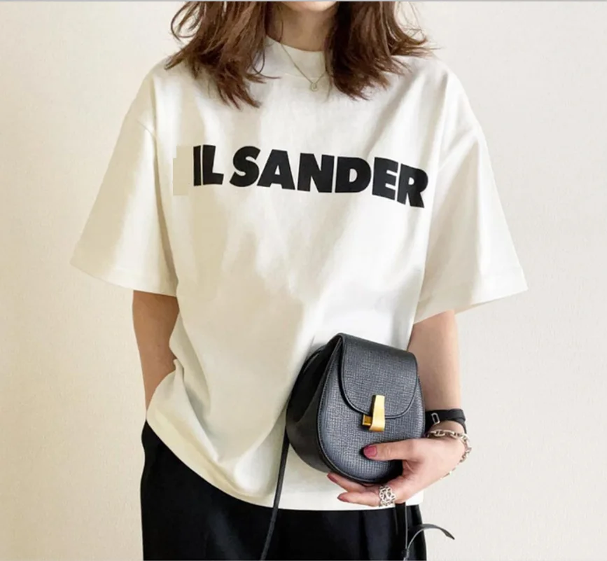 

Летняя Минималистичная женская рубашка с принтом JIL SANDER, топ с рукавом, свободная Хлопковая женская футболка