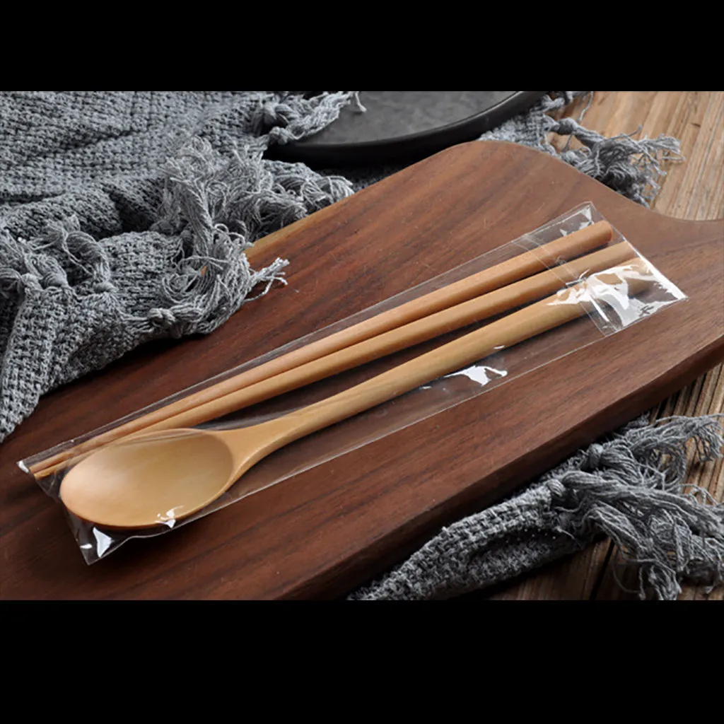 

chopsticks set wood tableware set Wooden Spoon Fork Bamboo Kitchen Cooking Utensil Tools Soup-Teaspoon Portable outdoor travel