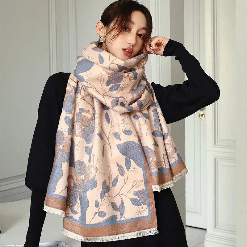 

2021 Popular Floret Cashmere Scarves Autumn 190X65CM Beach Towel Fashion Print Dustproof Bandanna Winter Travel Two-Sided Shawls