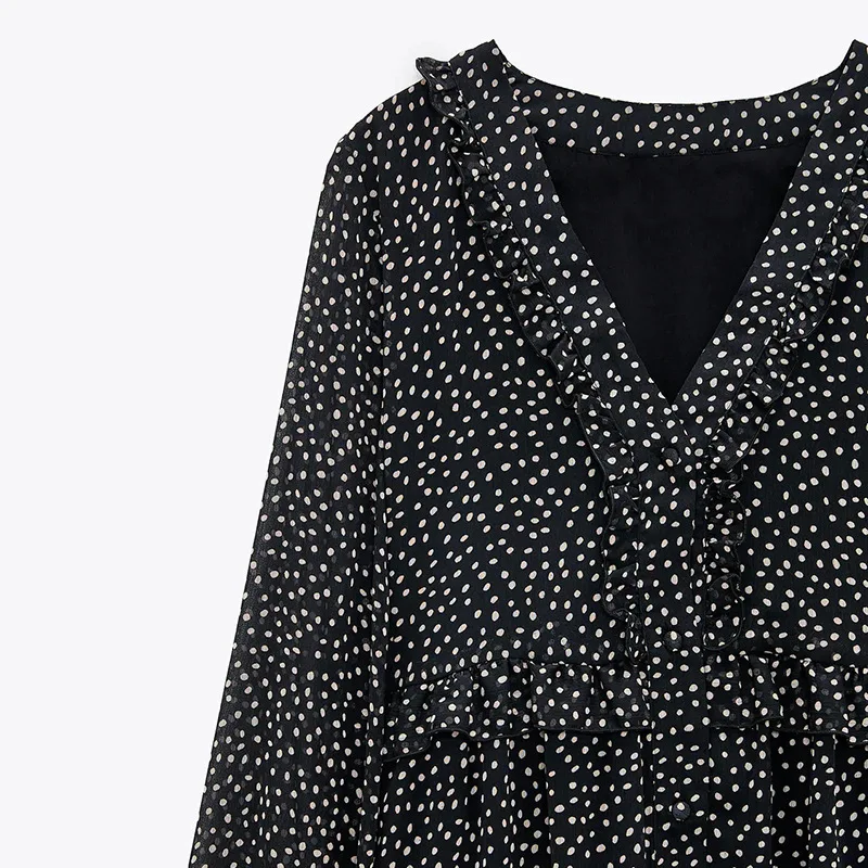 

2021 European and American Ladies Printed V-neck Long Sleeve Chiffon Fashion Dress 1506