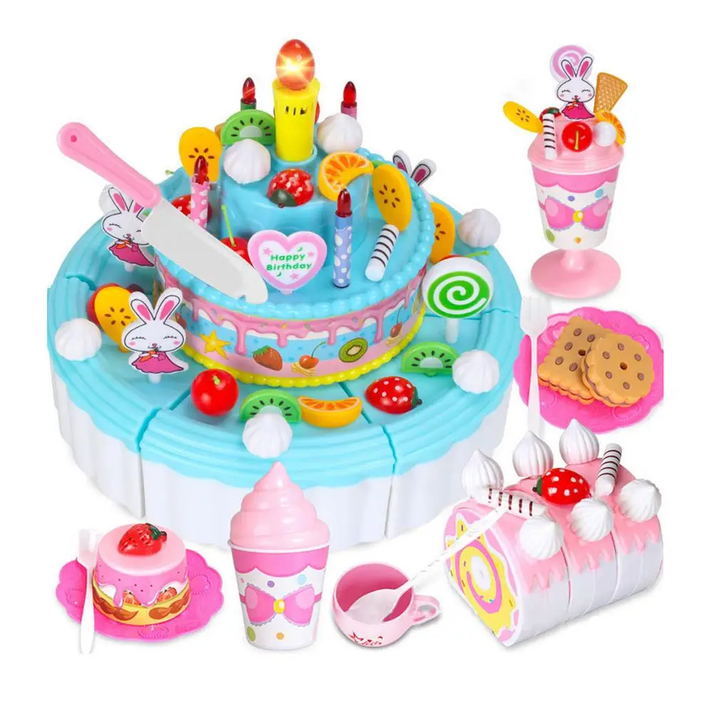 

Ролевые игрушки для детей, набор «сделай сам» из 103 предметов для вырезания торта на день рождения, игрушки со свечами, фруктовый десерт, игр...