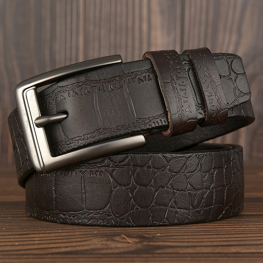 Ремень мужской из натуральной коровьей кожи повседневный пояс крокордильной для