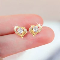 gold color heart shaped crystal ladies stud earrings classic crown shiny zircon elegant rose stud earrings fashion jewelry