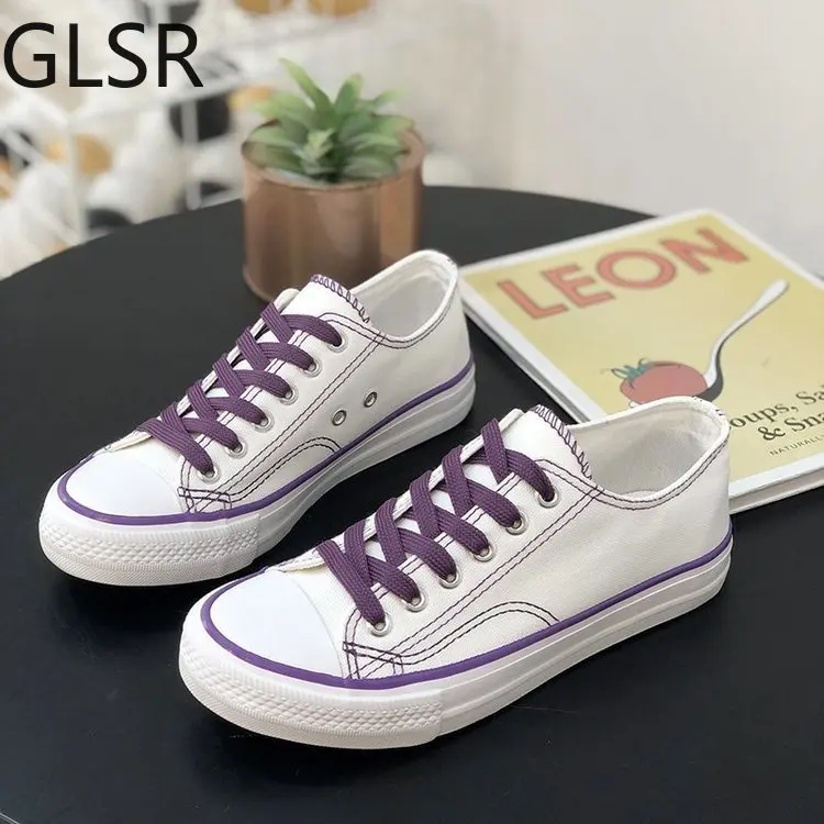 

Классическая Женская парусиновая обувь, модная однотонная дешевая Женская Вулканизированная повседневная обувь на шнуровке, женская спор...