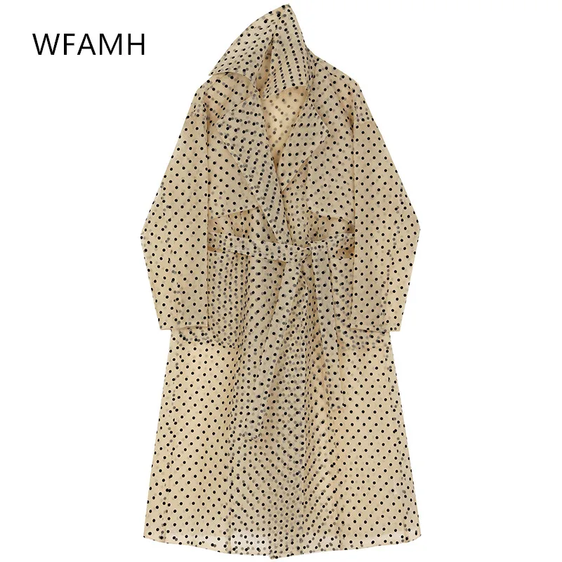 

2021 Spring And Summer New Fashion Polka Dot Windbreaker Women's Mid-length Loose Waist Thin Sunscreen Casual Jacket Polyester