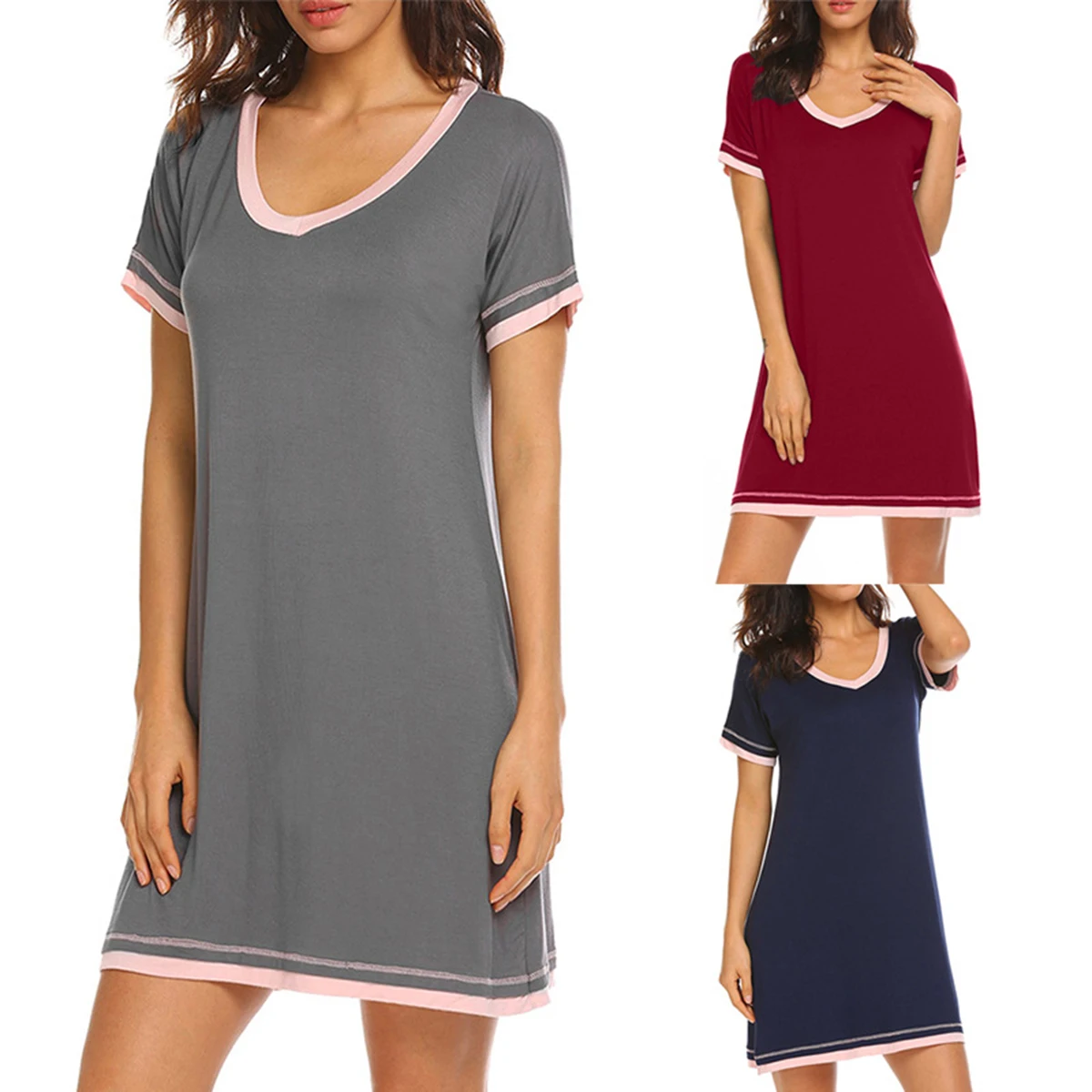 

Women's Short Sleeve Casual Nightdress Midi Dress Nightgowns Summer Wild Dress Casual Home Service Solid Color Sleepshirts
