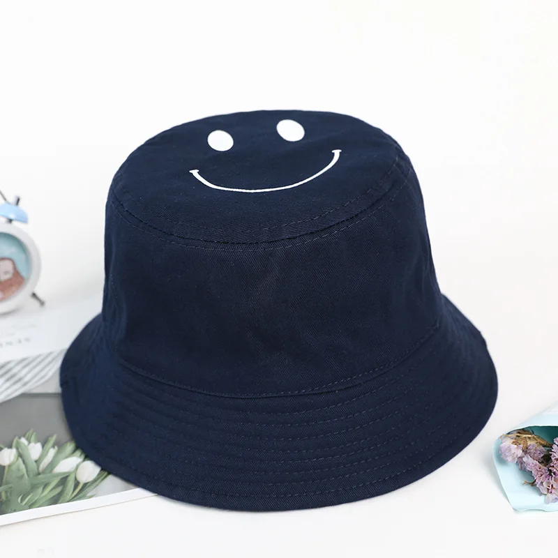 

Kids Smile Face Letter Printed Bucket Hats Baby Sun Summer Spring Boy Girls Panama Cap For Children Black Cotton Fisherman's Hat