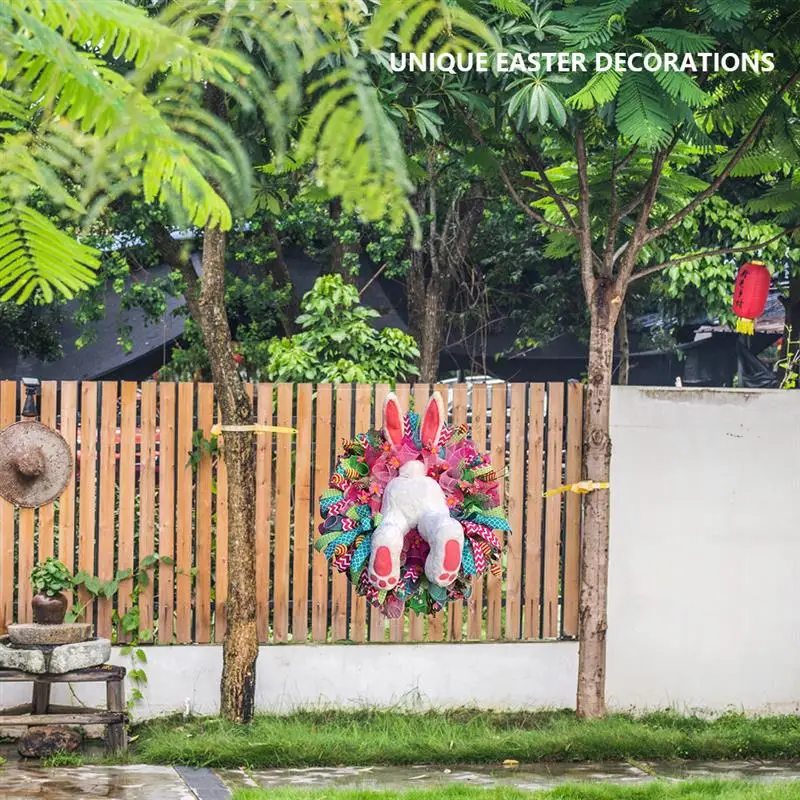 

DIY Easter Bunny Decoration Wreath Funny Rabbit Cartoon Animal Ornaments For Window Door DIY Hanging Garland Holiday Home Decor