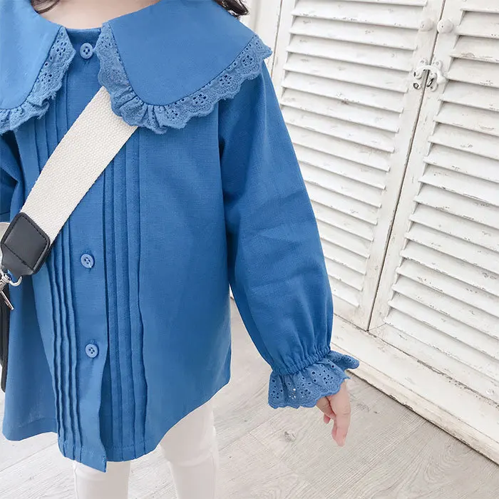 Осенние Рубашки в Корейском стиле с большим отложным воротником для девочек