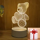 3D Светодиодная Новинка Иллюзия любовь медведь настольная лампа кнопка переключатель внутренсветильник для спальни Индий детский Декор подарок на день рождения