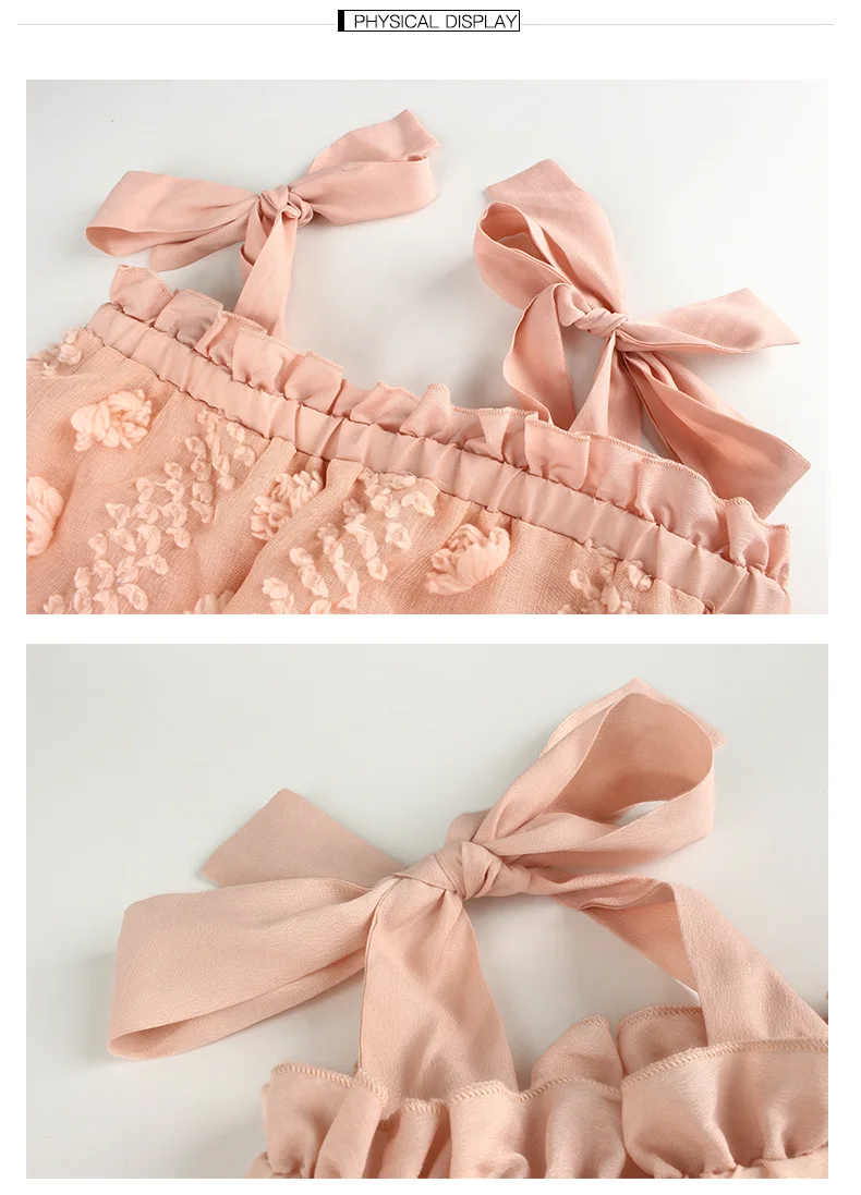 

DANJEANER Three-dimensional Flowers Spaghetti Strap Dress Summer Beach Style Solid Loose Knee Length Women Dress Vestidos