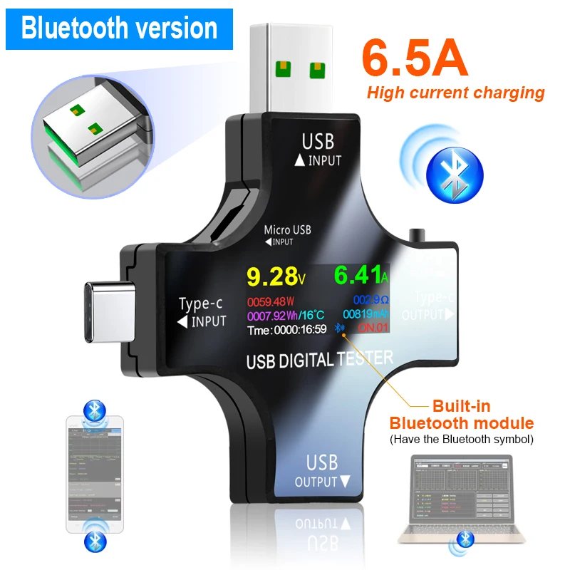

USB Tester Wireless Bluetooth DC Voltmeter Current Voltage USB-C PD Meter Volt Amp Ammeter Detector Power Bank Charger Indicator