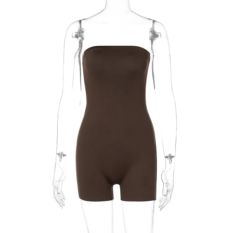 

Sexy Leopard Print Strapless Skinny Playsuits Women Rompers Fashion Off Shoulder Solid Basic Overalls Female Backless Jumpsuits