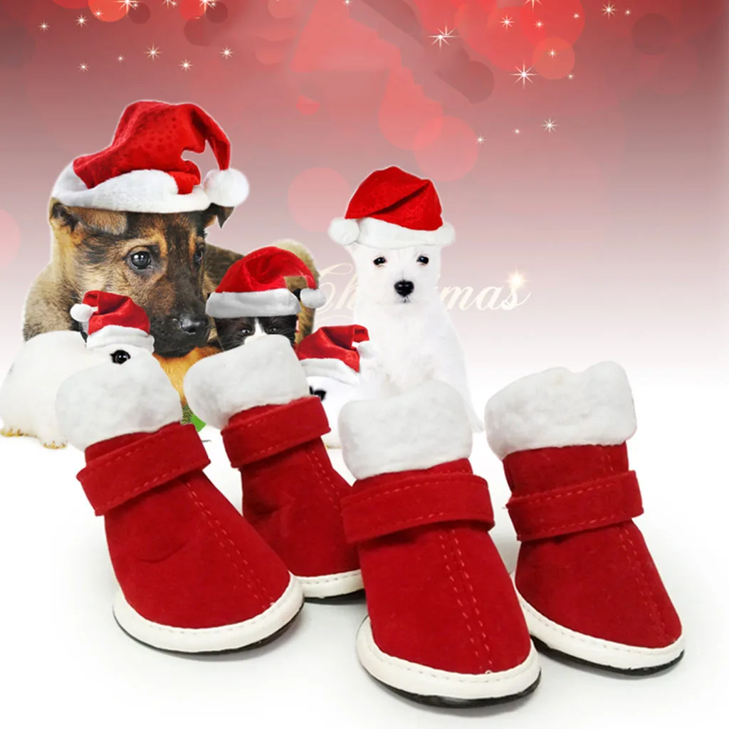 

Christmas Pet's winter warm thick shoes boots for dog Cat red Shoes Christmas Shoes Warm Velvet cute Red boots