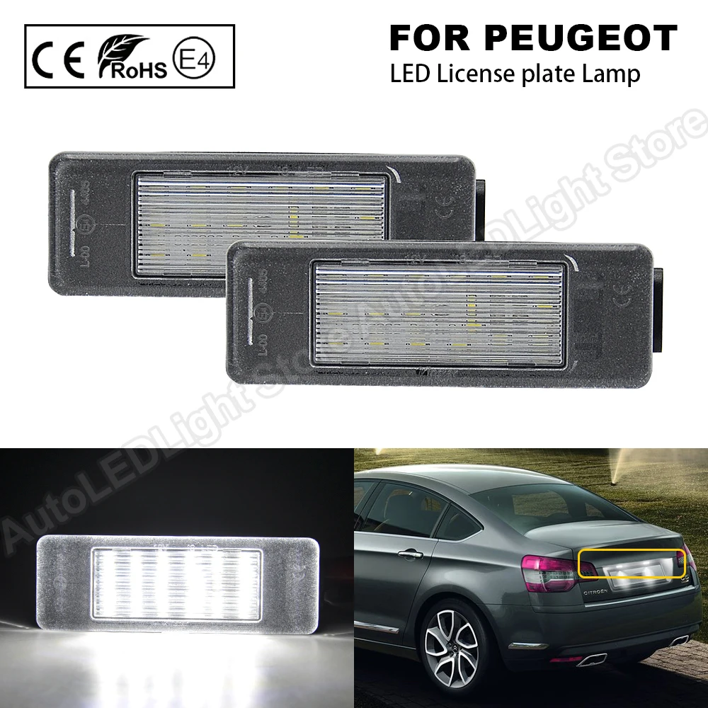 

2pcs LED License Number Plate Light Lamp For Peugeot 106 1007 207 307 308 3008 406 407 508 607 806 807 Citroen C2 C3 C4 C5 C6 C8