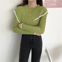 hzirip ol basic bottoming knit sweater korean style flounced stitching pullover sweaters slim warm thick knitted tops