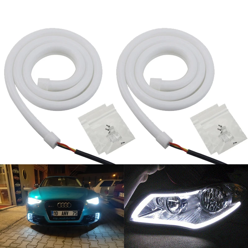2 pieces Car Turn Signal LED Strip Lights 12V 30cm 45cm 60cm Styling DRL LED Flexible Soft Tube Guide Daytime Running Lights