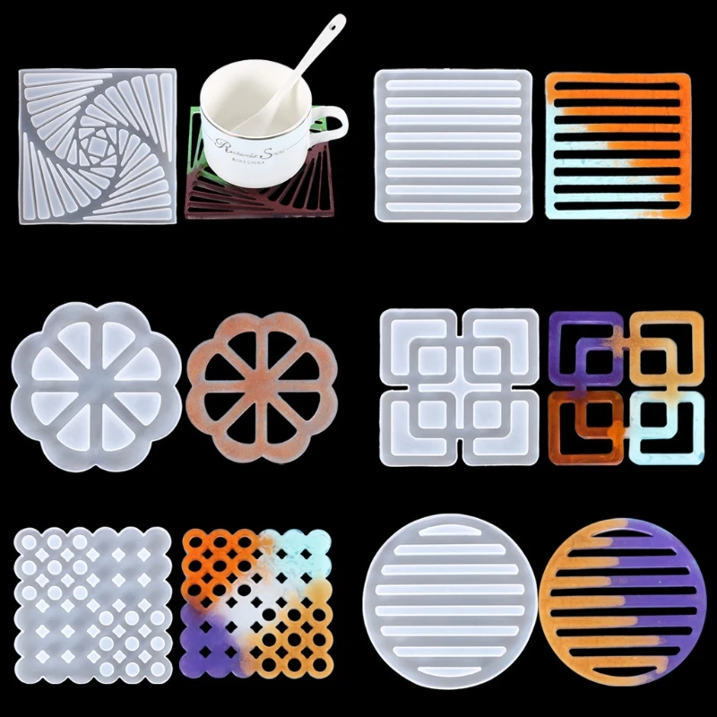 

6 Styles Handmade Coaster Silicone Resin Mold Tea Mat Tray Coaster Epoxy Resin Silicone Casting Molds Kit Crafts Tools