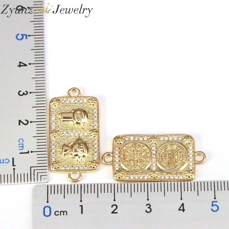 

10PCS, Women fashion jewelry gold color micro pave cz rectangle bar charm link chain bracelet