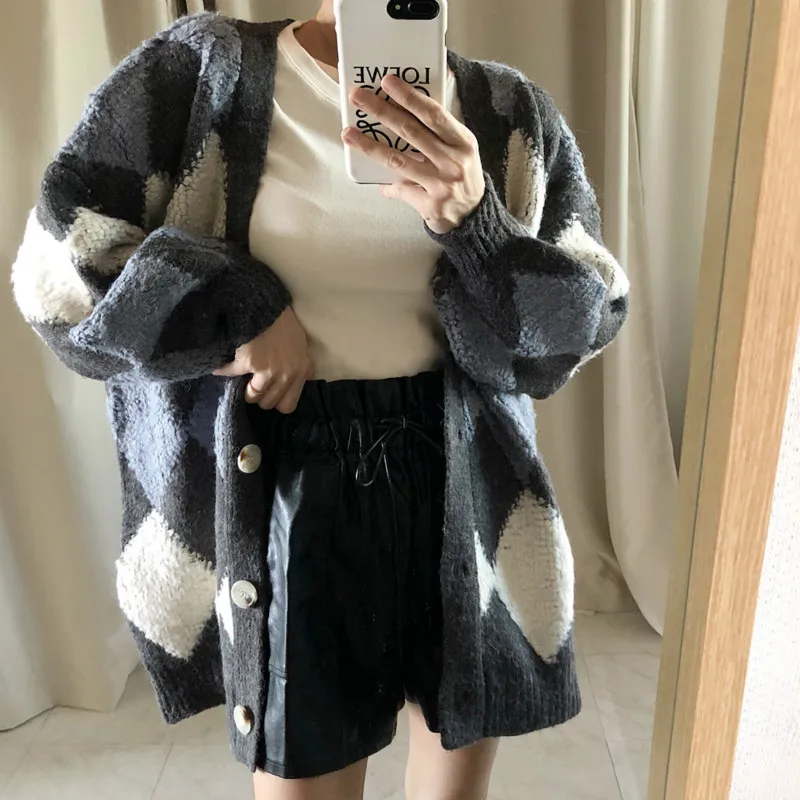 Женские осень зима связанное с узором &quotромбиками&quot сексуальная v вырезом и