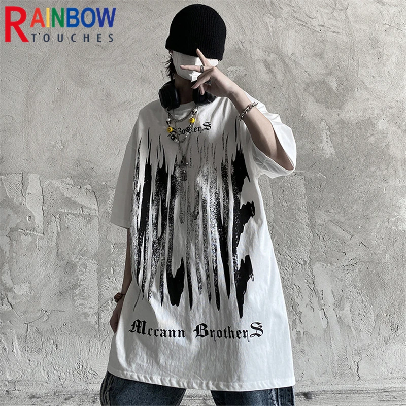 

Rainbowtouhes Short Sleeve Men High Street T-Shirt New Loose Fashion couple's Medium And Long Shirt Top Unisex T-shirt Women