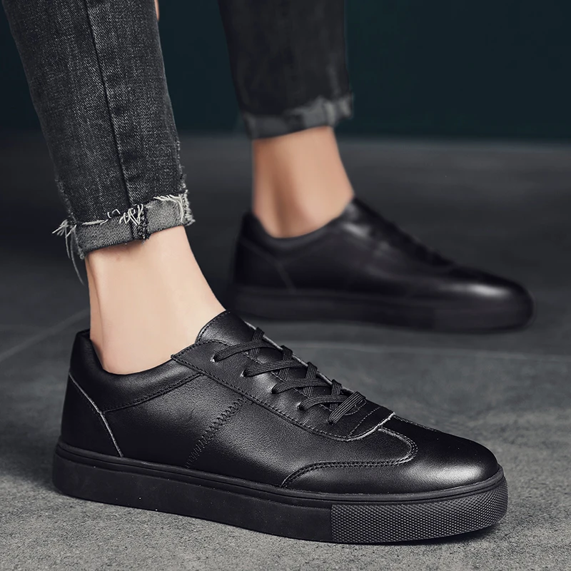 Fashion Men Genuine Leather Casual Shoes lace up Lightweight Breathable Flats outdoor Luxury Brand Men's Walking Sneakers |