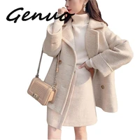 genuo women coat women thicken jacket and skirts women fashion clothing top and skirts korean style clothing woolen sets waist