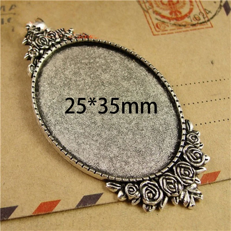 antique silver 5 шт./лот Размер основания 30*40 мм розовое ожерелье с подвеской в виде цветка Установка основания Кабошон Камея лоток рамка пустая для изготовления ювелирных изделий - Цвет: antique silver
