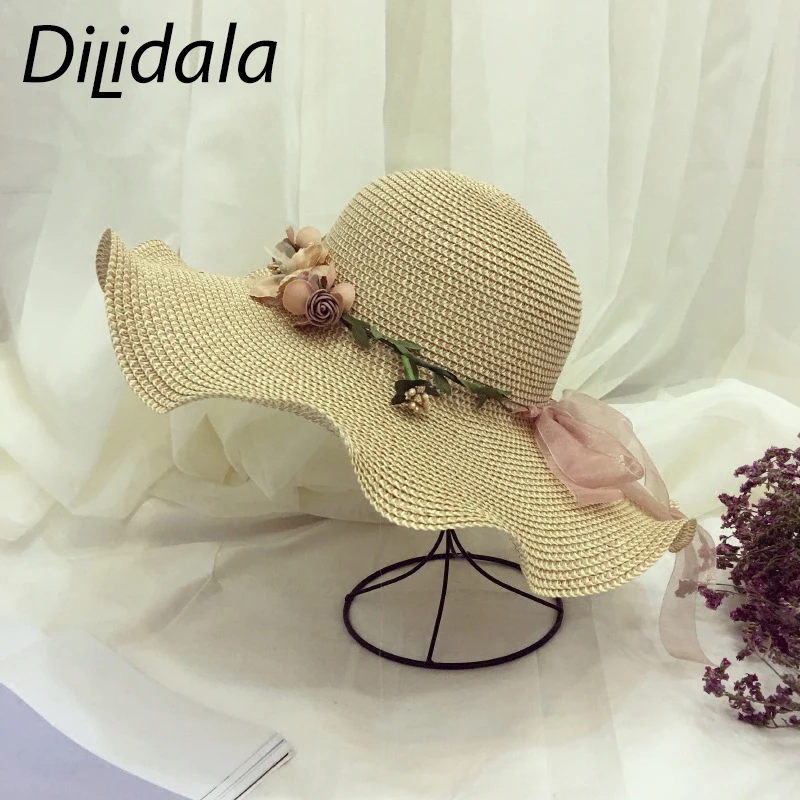 Dilidala волнистое покрытие Солнцезащитная женская соломенная шляпа для женщин