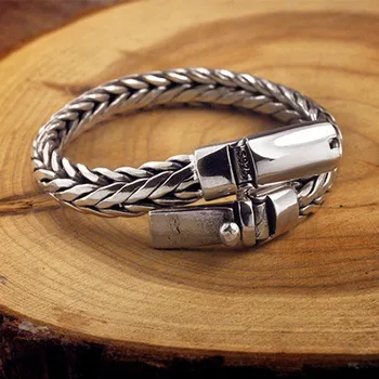 Solid S925 Pure Silver Vintage Mighty Men Bracelet 4